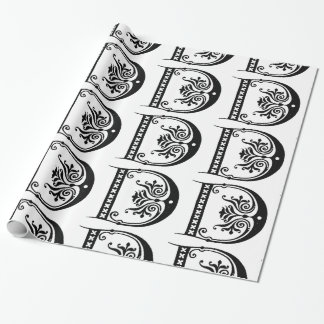 Papier Cadeau Monogramme D Modèle floral noir et blanc initial