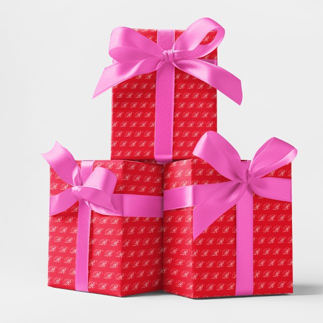 Papier Cadeau Monogramme de calligraphie classique chic rouge vi (Fancy Classic Calligraphy Monogram Bright Red Wrapping Paper)