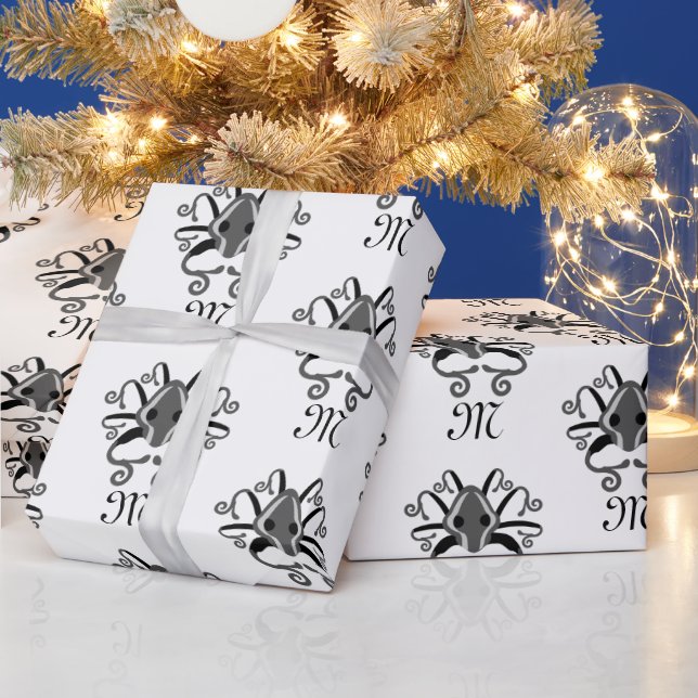 Papier Cadeau Monogramme de calmar gris (Vacances)