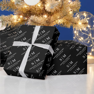 Papier Cadeau Monogramme de couple simple noir et blanc