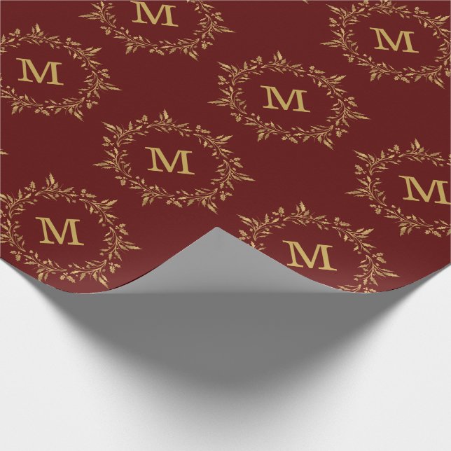 Papier Cadeau Monogramme de coutume de Noël de guirlande de houx (Coin)