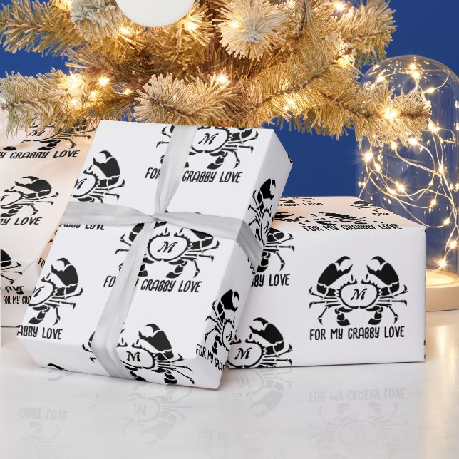 Papier Cadeau Monogramme de crabe en forme de crayon noir (Vacances)
