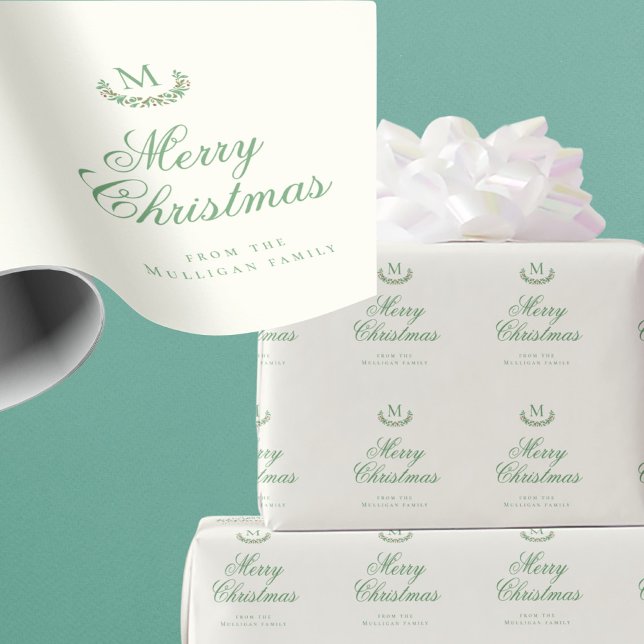 Papier Cadeau Monogramme de famille de Noël classique  (Créateur téléchargé)