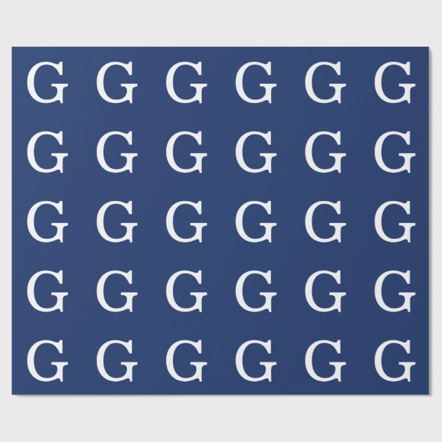 Papier Cadeau Monogramme de lettre initiale bleu blanc simple (Plat)