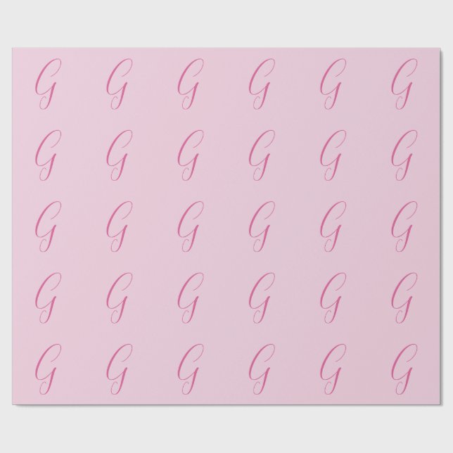 Papier Cadeau Monogramme de lettre initiale rose clair chic simp (Plat)