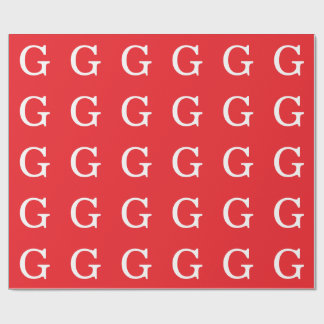 Papier Cadeau Monogramme de lettre initiale rouge blanc simple