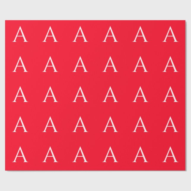 Papier Cadeau Monogramme de lettre initiale rouge blanc simple (Plat)