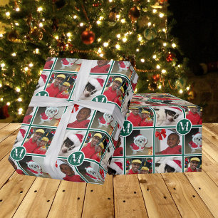 Papier Cadeau Monogramme de Noël Vert Créer votre propre photo