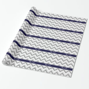 Papier Cadeau Monogramme de nom de marine de Chevron de blanc