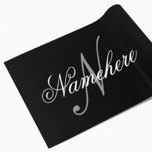 Papier Cadeau Monogramme de nom noir et blanc personnalisé uniqu