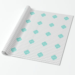 Papier Cadeau Monogramme de Quatrefoil blanc clair Chevron Aqua