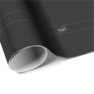 Papier Cadeau Monogramme de script élégant modifiable Noir Gris