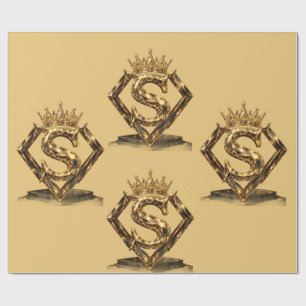 Papier Cadeau Monogramme Diamant Couronne Lettre Dorée Luxueuse