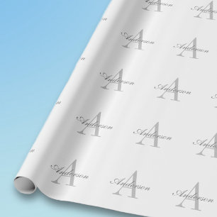 Papier Cadeau Monogramme élégant blanc et gris