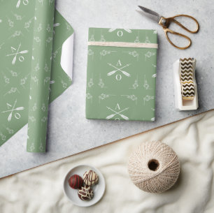 Papier Cadeau Monogramme et flèches vert mousse