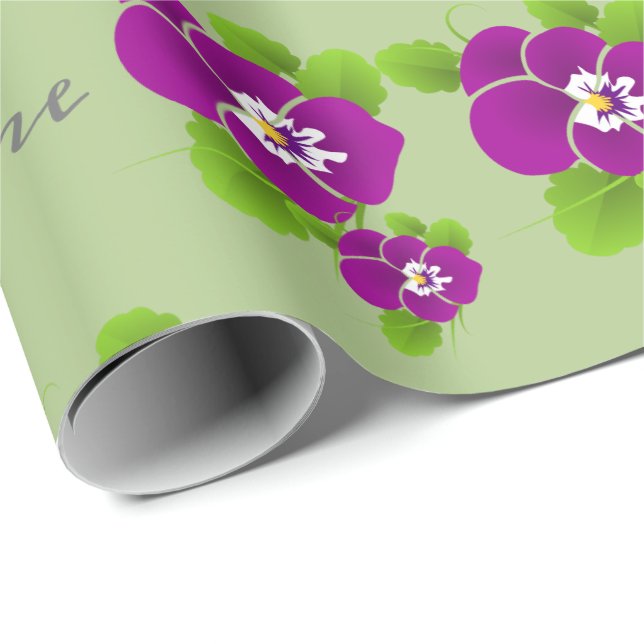 Papier Cadeau Monogramme Fleur Hawaïenne Violet Nom  (Coin rond)