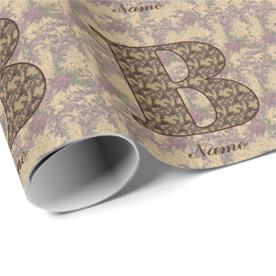 Papier Cadeau Monogramme floral initial B Élégant Personnalisé  
