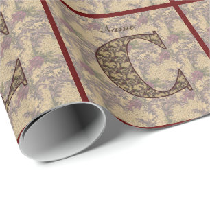 Papier Cadeau Monogramme Floral Initial C Votre Nom Élégant   