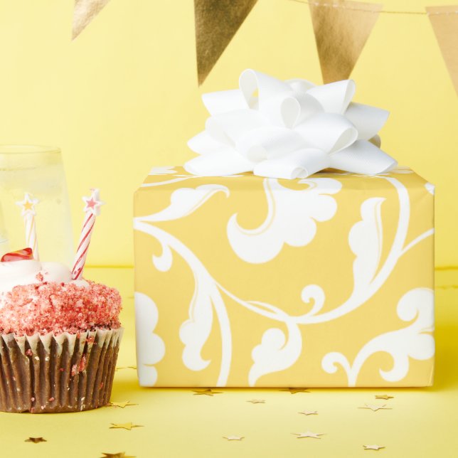 Papier Cadeau Monogramme floral jaune girly élégant de motif (Fête d'anniversaire)