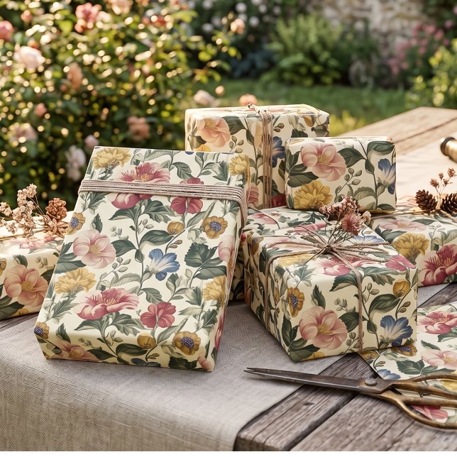 Papier Cadeau Monogramme Floral Vintage (Créateur téléchargé)