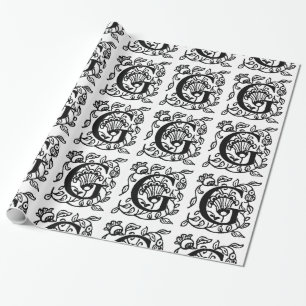 Papier Cadeau Monogramme G Modèle floral noir et blanc initial