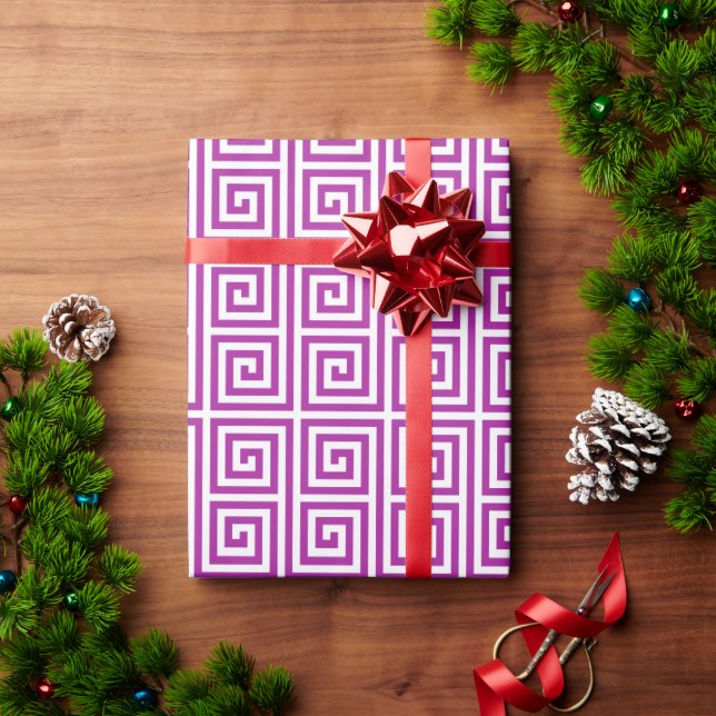 Papier Cadeau Monogramme géométrique principal grec pourpre chic (Cadeau de vacances)