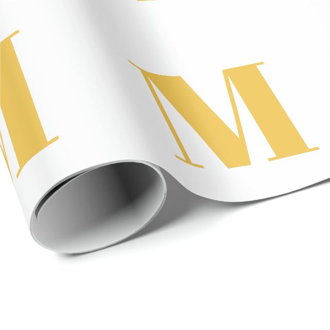 Papier Cadeau Monogramme Initial Or Doré Blanc Nom Personnalisé  (Coin rond)