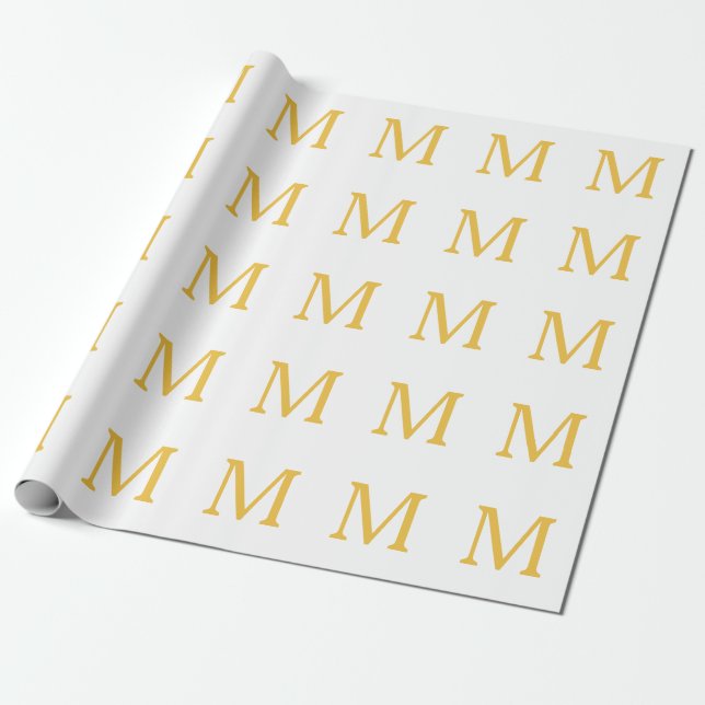 Papier Cadeau Monogramme initial or jaune or Nom personnalisé (Déroulé)