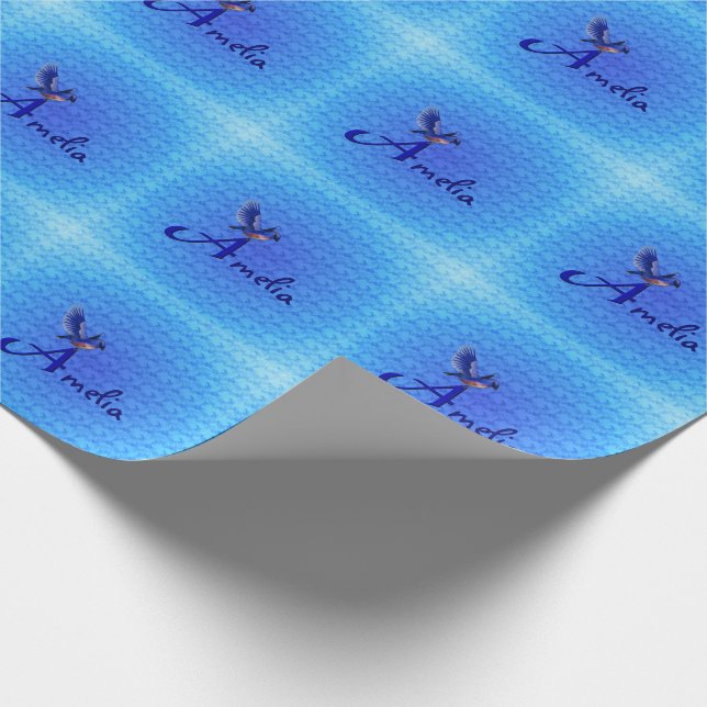 Papier Cadeau Monogramme initiale A personnalisé Bluebird (Coin)