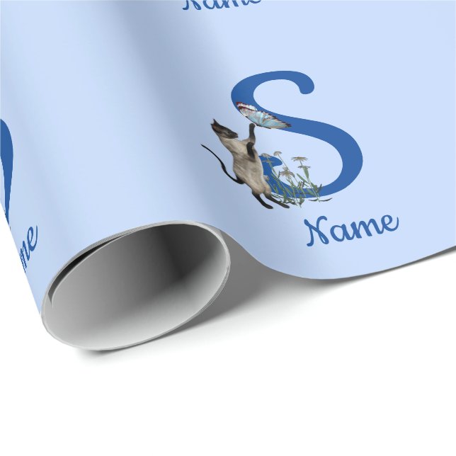 Papier Cadeau Monogramme initiale S personnalisé de chat siamois (Coin rond)