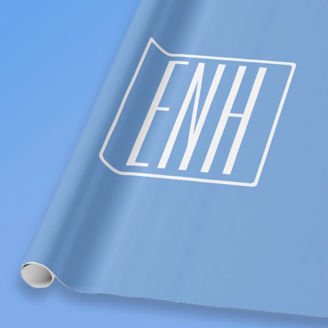 Papier Cadeau Monogramme Initiales 3 Moderne Gras | Bleu Clair (Créateur téléchargé)
