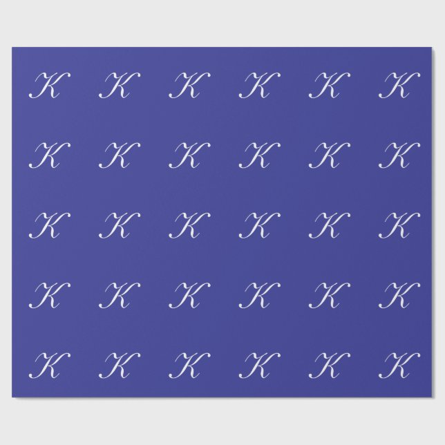 Papier Cadeau Monogramme « K » Blanc sur Fond Bleu (Plat)