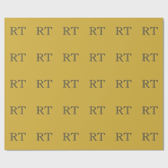 Papier Cadeau Monogramme Lettres Initiales Or & Bleu Simple (Plat)