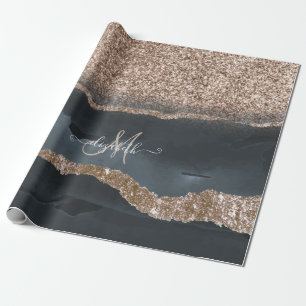 Papier Cadeau Monogramme Marbre Pailleté Moderne