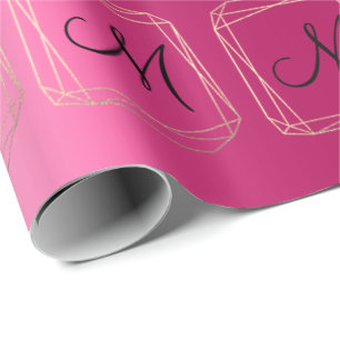 Papier Cadeau Monogramme Mariage rose  Gold Diamond Frame