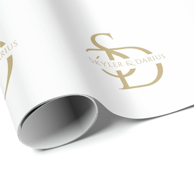 Papier Cadeau Monogramme Mariage Simple Personnalisé Avec Nom (Coin rond)