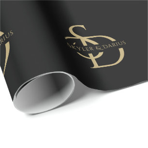 Papier Cadeau Monogramme Mariage Simple Personnalisé Avec Nom