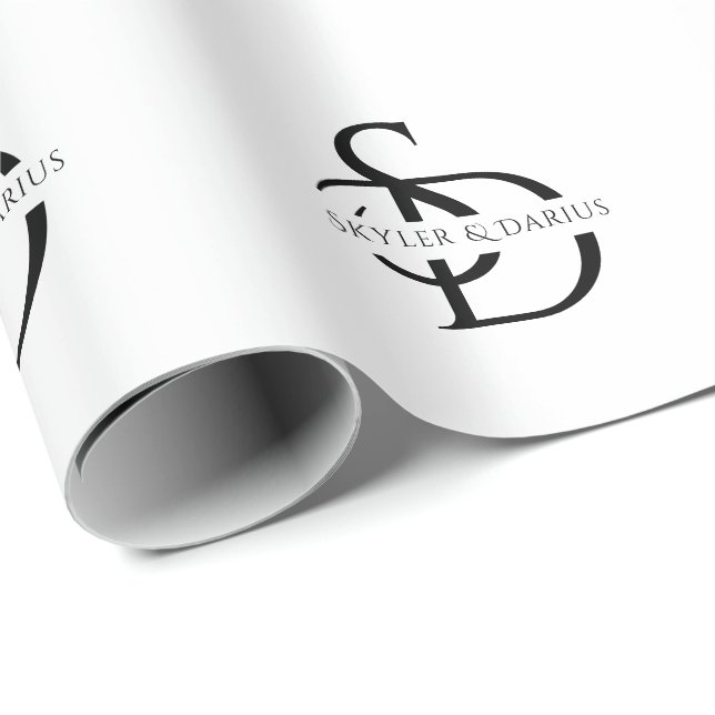 Papier Cadeau Monogramme Mariage Simple Personnalisé Avec Nom (Coin rond)