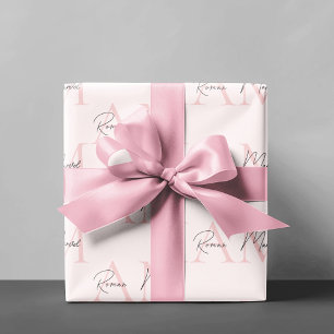 Papier Cadeau Monogramme minimal initial et nom Pastel rose