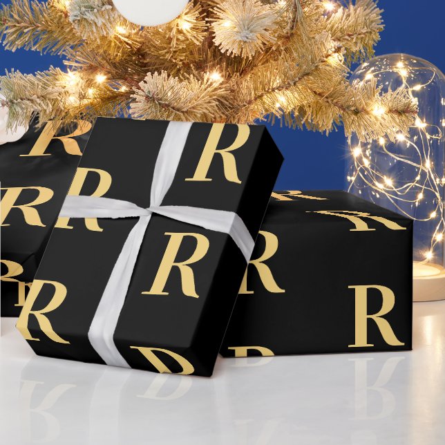 Papier Cadeau Monogramme moderne Black Gold (Vacances)