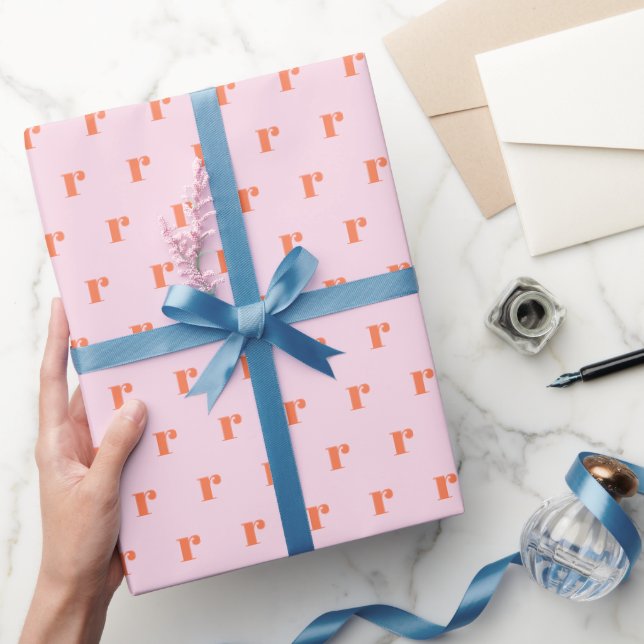 Papier Cadeau Monogramme Moderne Lettre Initiale Rose Orange Pas (Cadeaux)