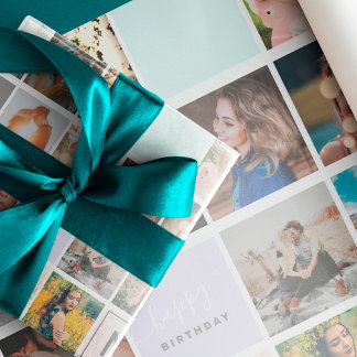 Papier Cadeau Monogramme moderne votre famille 16 photo collage