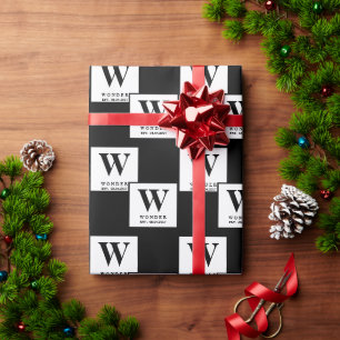 Papier Cadeau Monogramme moderniste mariage minimaliste noir