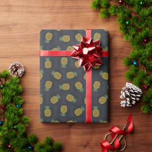 Papier Cadeau Monogramme motif d'ananas noir rétro