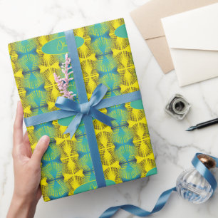 Papier Cadeau Monogramme Motif de style Jungle jaune vif