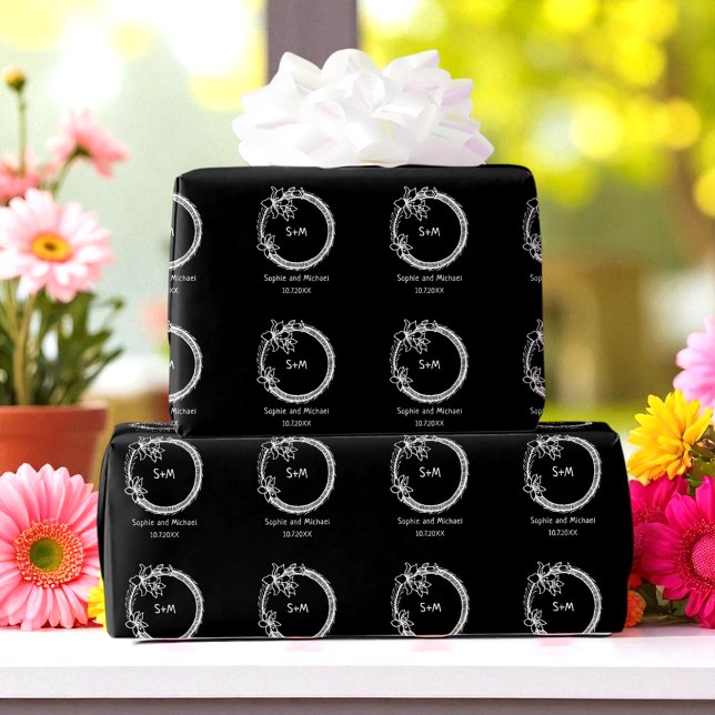 Papier Cadeau Monogramme noir blanc Mariage (Créateur téléchargé)