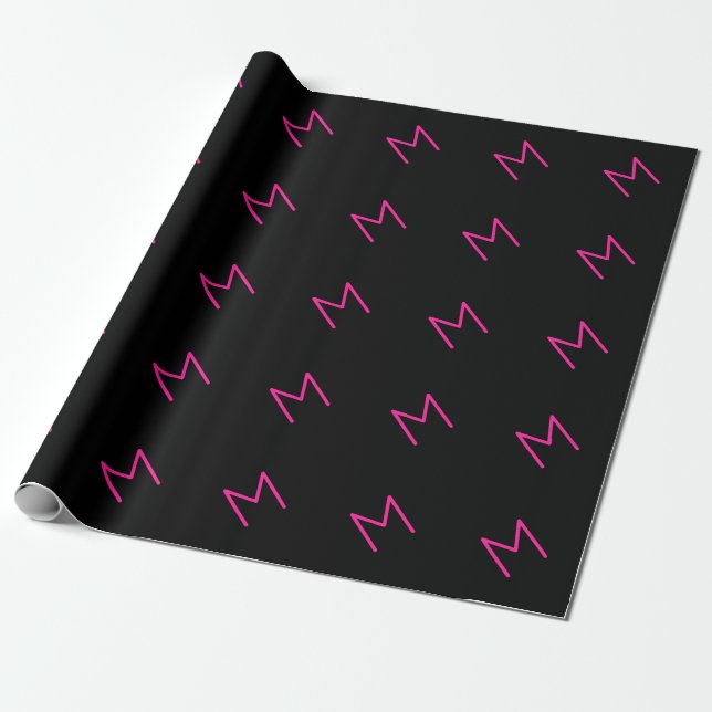 Papier Cadeau Monogramme noir et rose moderne éditable (Déroulé)