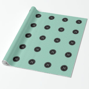 Papier Cadeau Monogramme noir vert en bon état du motif   de