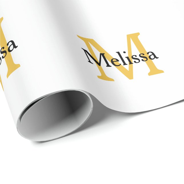 Papier Cadeau Monogramme Nom initial Gold Noir Blanc Personnalis (Coin rond)