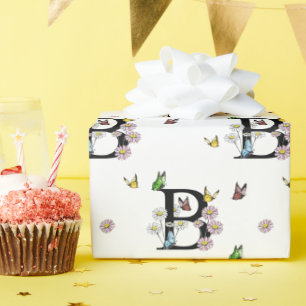 Papier Cadeau Monogramme papillon aquarelle lettre B   